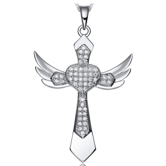 Angel Wings Cross Necklace Hand-Inlaid - Picture 2 of 5